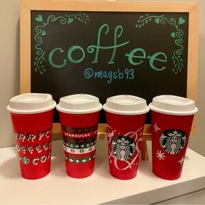 Starbucks Festive Red and White Coffee Cups, New Condition, never used.